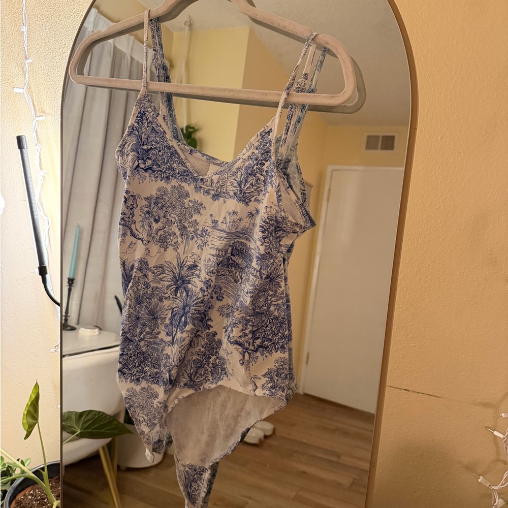 H&M Blue and White Printed Bodysuit